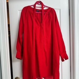 J. Crew Red Linen Dress with Optional Tie Waist